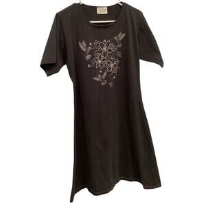 Vtg National Wildlife Federation Womens Dress L XL Large Black White Hummingbird